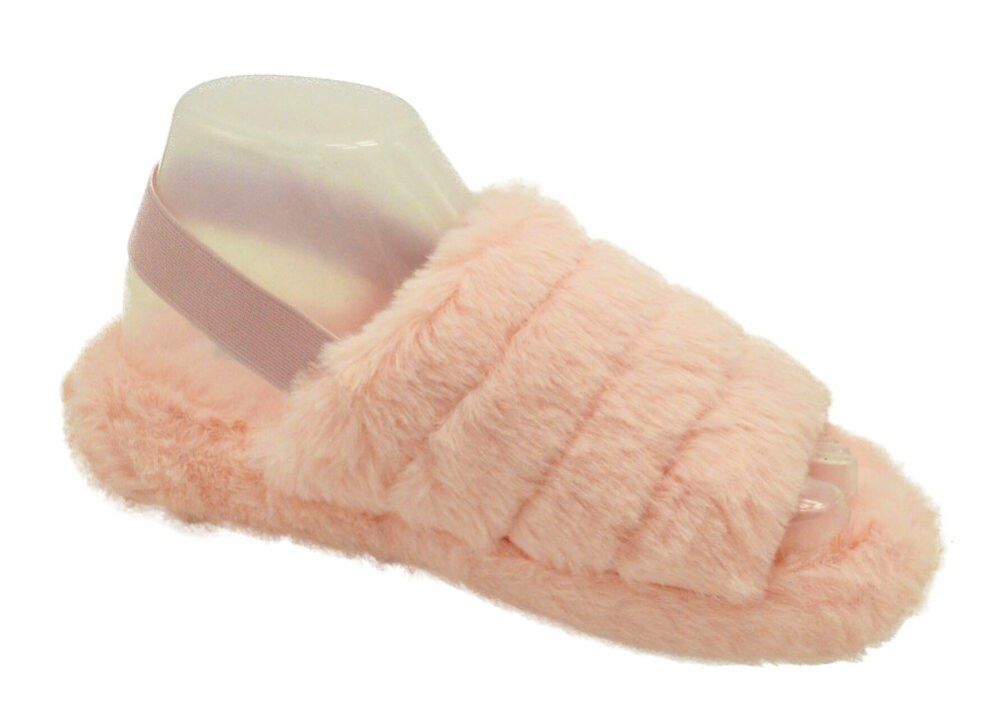 Wholesale Footwear Women's Fluff Slide Slipper With Elastic Band Open Toe Slippers In Pink