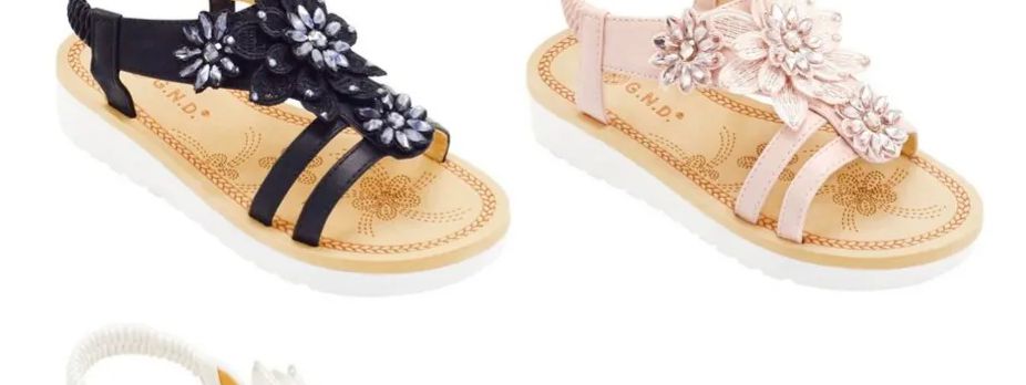 Wholesale Footwear Girls Sandals Cute Open Toe Flats Dress Sandals Summer Shoes With Rhinestone Flowers