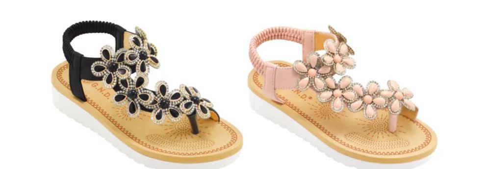 Wholesale Footwear Girls Sandals Cute Open Toe Flats Dress Sandals Summer Shoes With Rhinestone Flowers