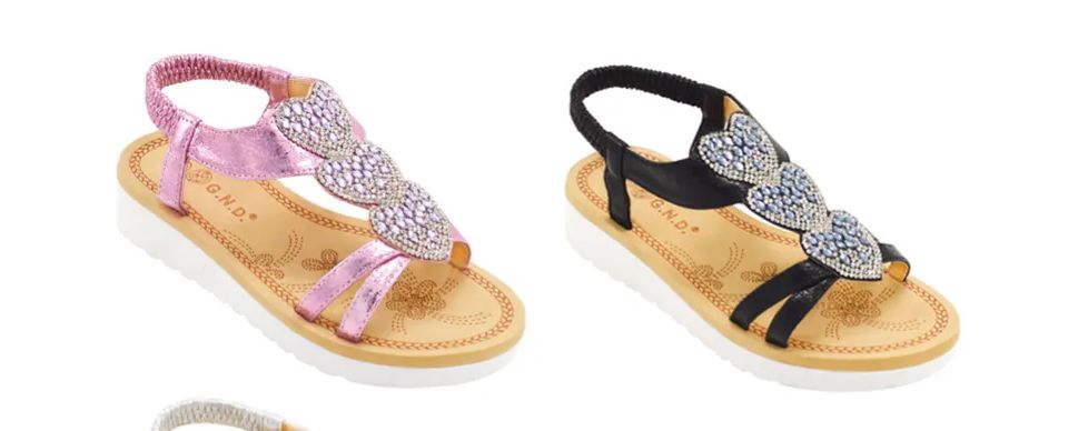 Wholesale Footwear Girls Sandals Cute Open Toe Flats Dress Sandals Summer Shoes With Rhinestone Hearts