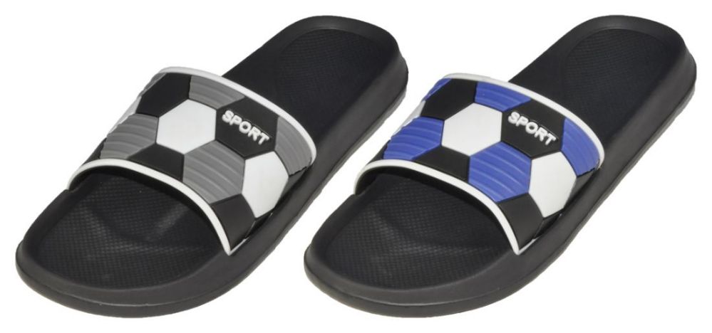 Wholesale Footwear Men's Barbados Sport Slide Sandals With Embroidered Soccer Ball Pattern