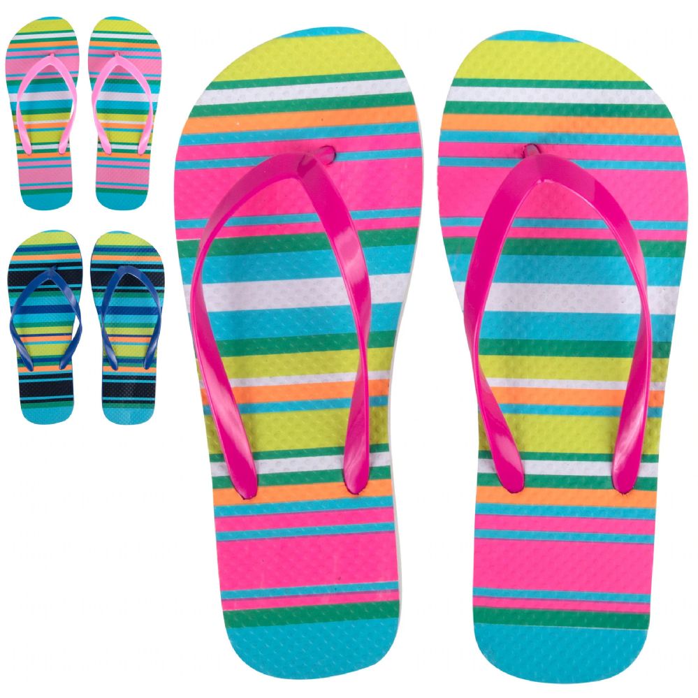 Wholesale Footwear Women's Printed Flip Flops Striped Pattern