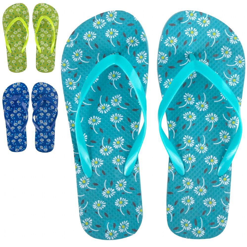 Wholesale Footwear Women's Printed Flip Flops Floral Pattern