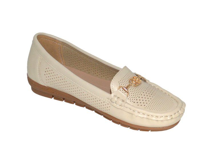 Wholesale Footwear Women Classic Leather Loafers Casual Slip On Boat Shoes Comfort Walking Moccasins Soft Sole Shoes Color Beige Size 5-10