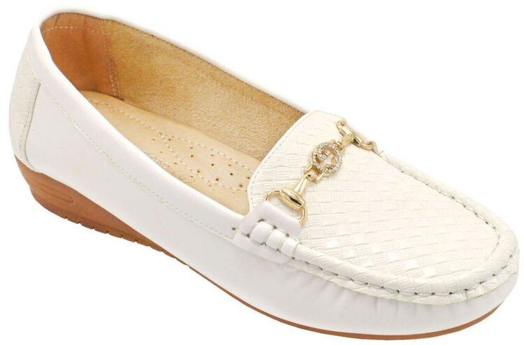 Wholesale Footwear Womens Comfortable Leather Loafers Casual Round Toe Moccasins Wild Driving Flats Soft Walking Shoes Color White Size 6-10