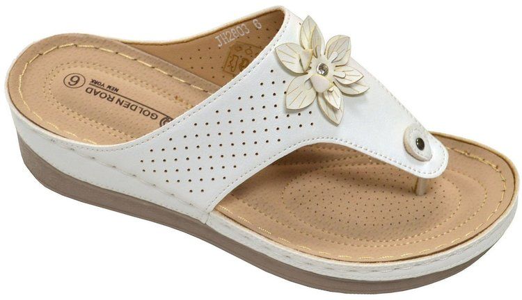 Wholesale Footwear Platform Sandals For Women Bohemian Flowers Sole Open Toe In White Color Size 7-11