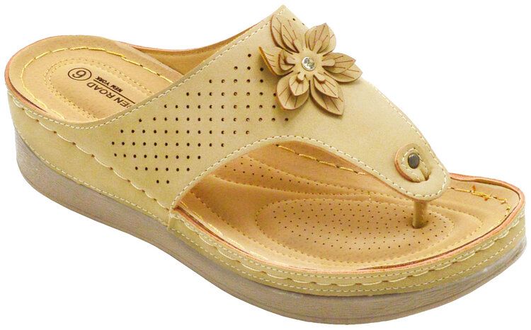 Wholesale Footwear Platform Sandals For Women Bohemian Flowers Sole Open Toe In Beige Color Size 5-10