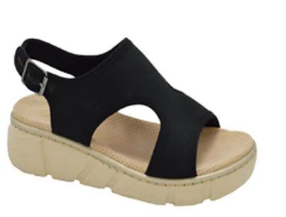 Wholesale Footwear Sandals For Women Wide, Flat Platform Ankle Buckle Sandals Strap Fashion Summer Beach Sandals Open Toe Color Black Size 5-10