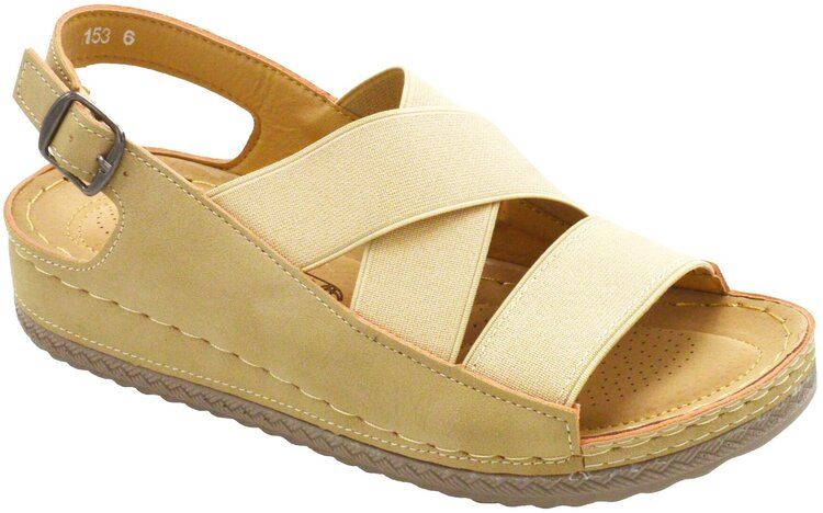 Wholesale Footwear Sandals For Women Wide, Flat Platform Ankle Buckle Sandals Strap Fashion Summer Beach Sandals Open Toe Color Beige Size 7-11