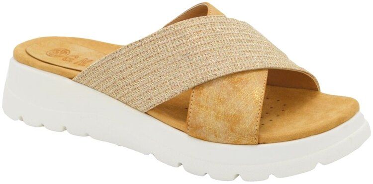 Wholesale Footwear Women Summer Beach Casual Comfortable Cross Band Slide Sandals Color Tan Size 5-10
