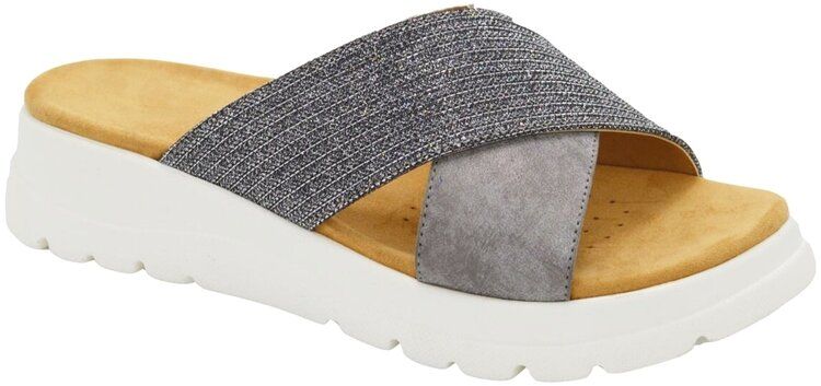 Wholesale Footwear Women Summer Beach Casual Comfortable Cross Band Slide Sandals Color Pewter Size 5-10