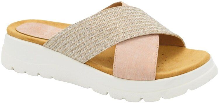 Wholesale Footwear Women Summer Beach Casual Comfortable Cross Band Slide Sandals Color Pink Size 5-10