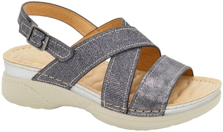 Wholesale Footwear Women's Sandals Wide Flat Platform Sandals Strap Fashion Summer Open Toe Color Pewter Size 5-10