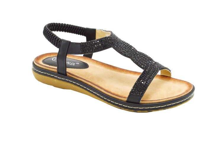 Wholesale Footwear Women Sandals Summer Flat Ankle T-Strap Thong Elastic Comfortable Beach Shoes Sandal Color Black Size 5 -10