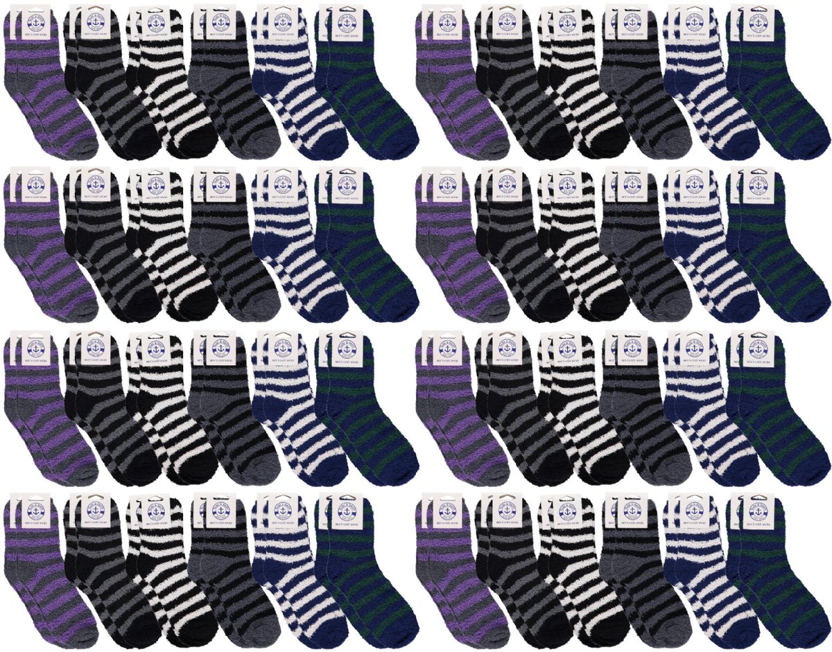 Wholesale Footwear Yacht & Smith Men's Assorted Colored Warm & Cozy Fuzzy Socks