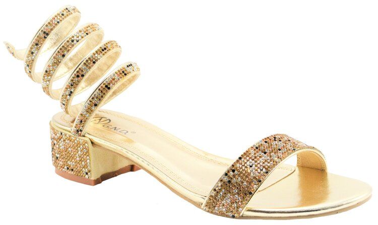 Wholesale Footwear Open Toe Low Block Chunky Heel Sandals For Women In Gold Color Size 5-10