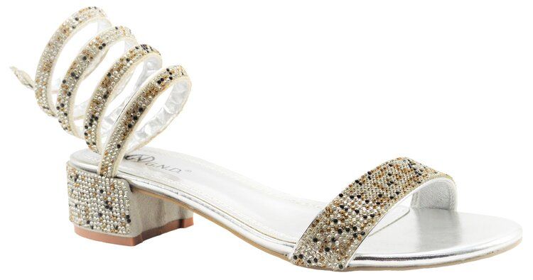 Wholesale Footwear Open Toe Low Block Chunky Heel Sandals For Women In Silver Color Size 5-10
