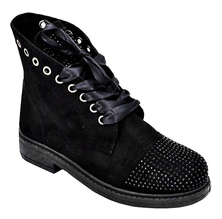 Wholesale Footwear Women Ankle Boots With Rhinestone Color Black Size 5-10