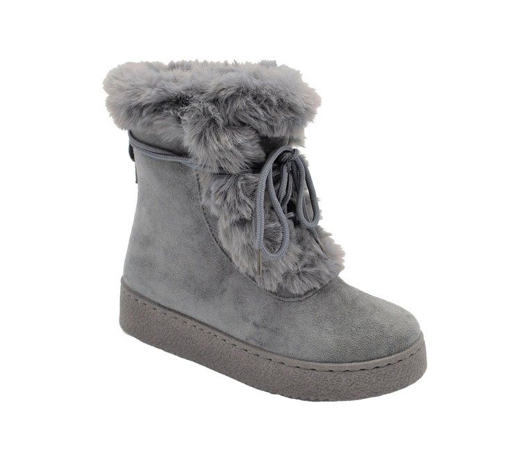 Wholesale Footwear Women Faux Fur Winter Bow Ankle Boots Color Grey Size 5-10