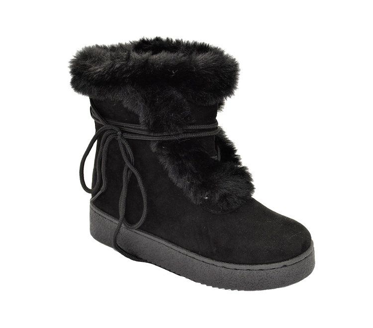 Wholesale Footwear Women Faux Fur Winter Bow Ankle Boots Color Black Size 5-10
