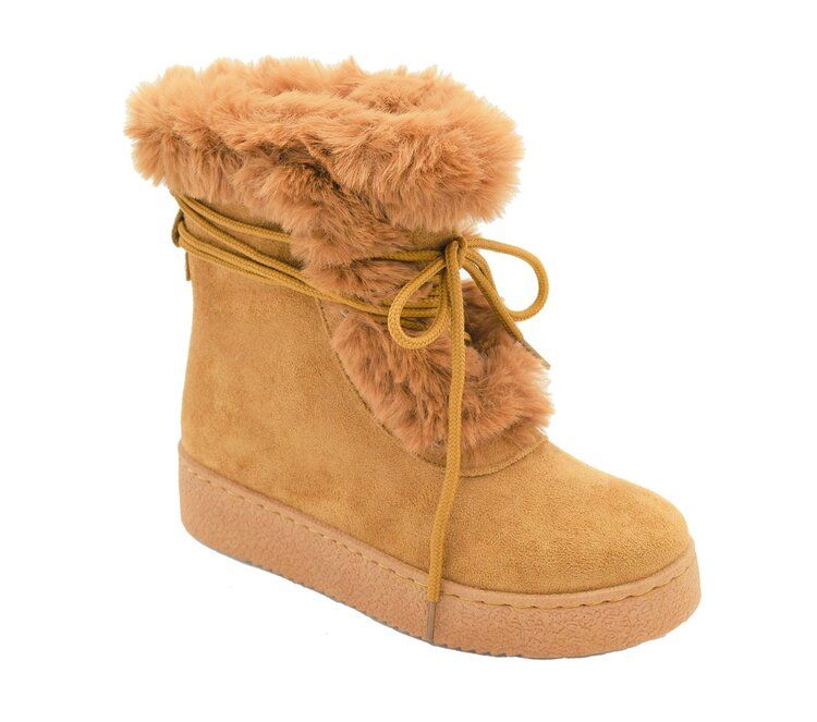 Wholesale Footwear Women Faux Fur Winter Bow Ankle Boots Color Camel Size 5-10