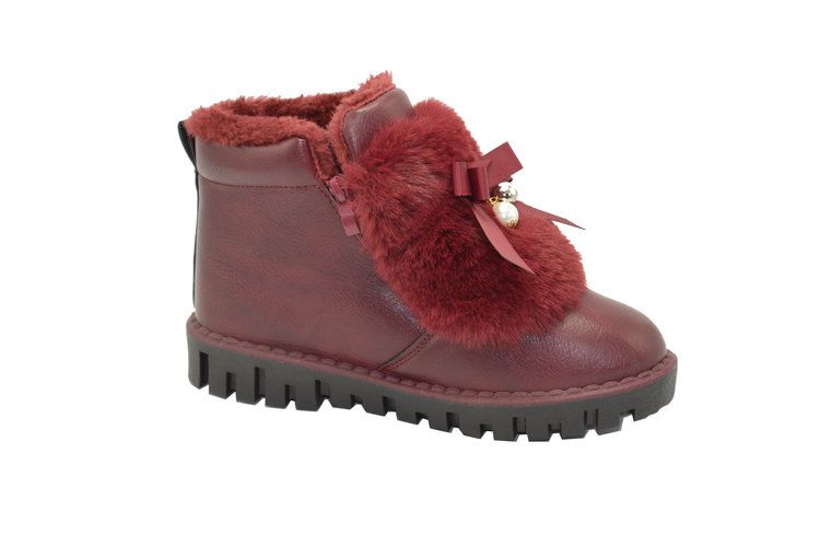 Wholesale Footwear Women Faux Fur Winter Bow Ankle Boots Color Wine Size 5-10