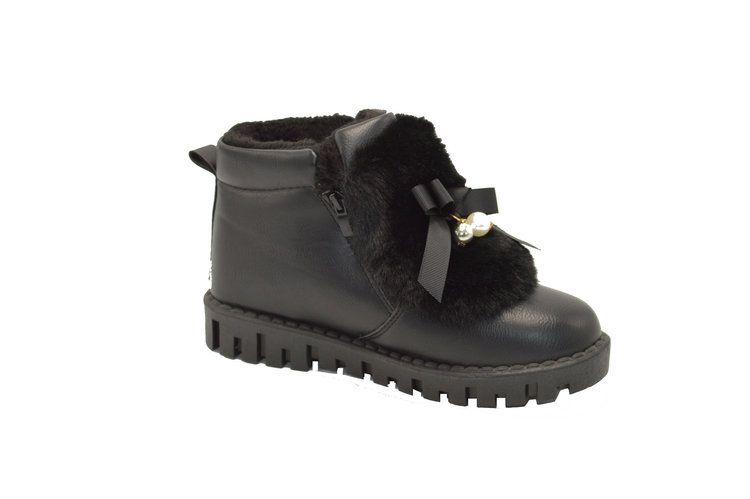 Wholesale Footwear Women Faux Fur Winter Bow Ankle Boots Color Black Size 5-10