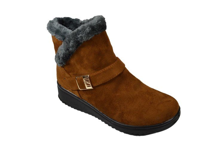 Wholesale Footwear Women Faux Fur Winter Bow Ankle Boots Color Tan Size 7-11