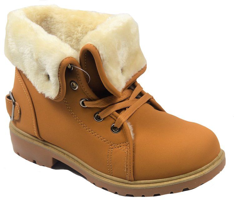 Wholesale Footwear Women Faux Fur Winter Bow Ankle Boots Color Tan Size 6-11
