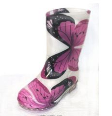 Wholesale Footwear 18 Kids Black Pink Butterfly Mosaic Rainboots