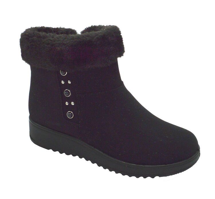 Wholesale Footwear Women Comfortable Ankle Winter Boots With Fur Lining Color Black Size 5-10