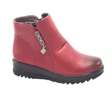 Wholesale Footwear Woman Comfortable Leather Ankle Boots Color Wine Size 7-11