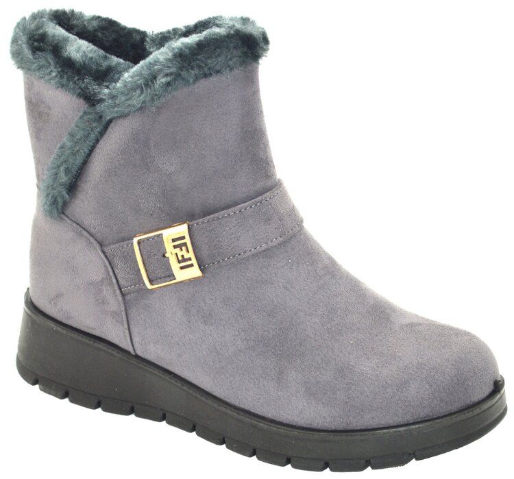 Wholesale Footwear Women Comfortable Ankle Winter Boots With Fur Lining Color Grey Size 5-10