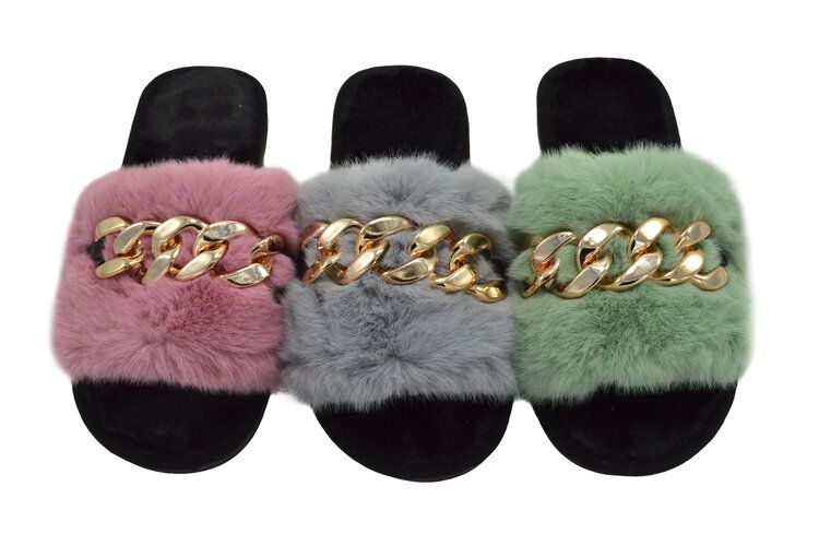 Wholesale Footwear Women Faux Fox Fur Furry Slides Fluffy Slippers Assorted Size And Color
