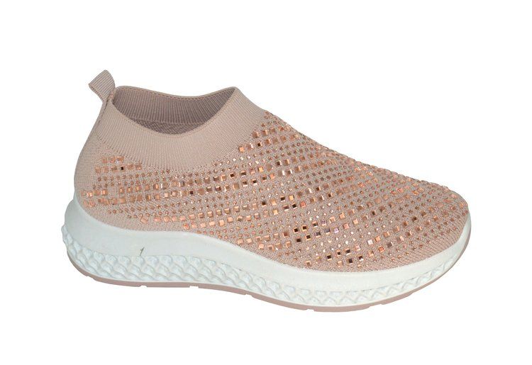 Wholesale Footwear Womens Sneakers Breathable Trainers Fashion Rhinestone Mesh Running Shoes Slip On Lightweight Comfortable In Pink