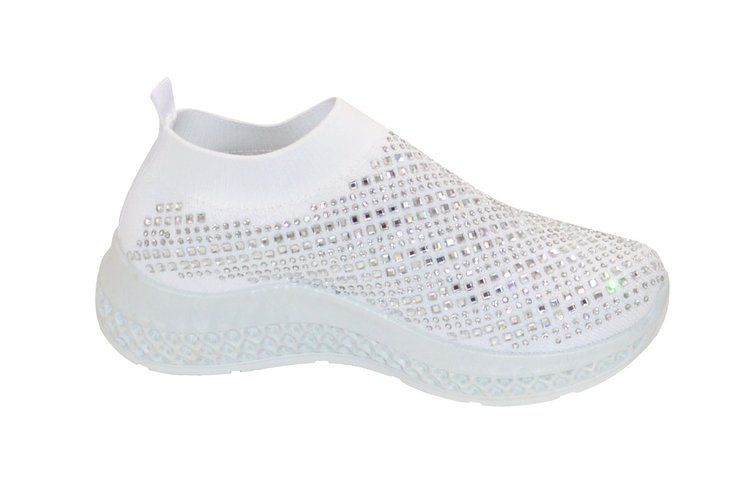 Wholesale Footwear Womens Sneakers Breathable Trainers Fashion Rhinestone Mesh Running Shoes Slip On Lightweight Comfortable In White