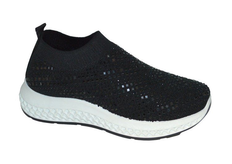 Wholesale Footwear Womens Sneakers Breathable Trainers Fashion Rhinestone Mesh Running Shoes Slip On Lightweight Comfortable In Black