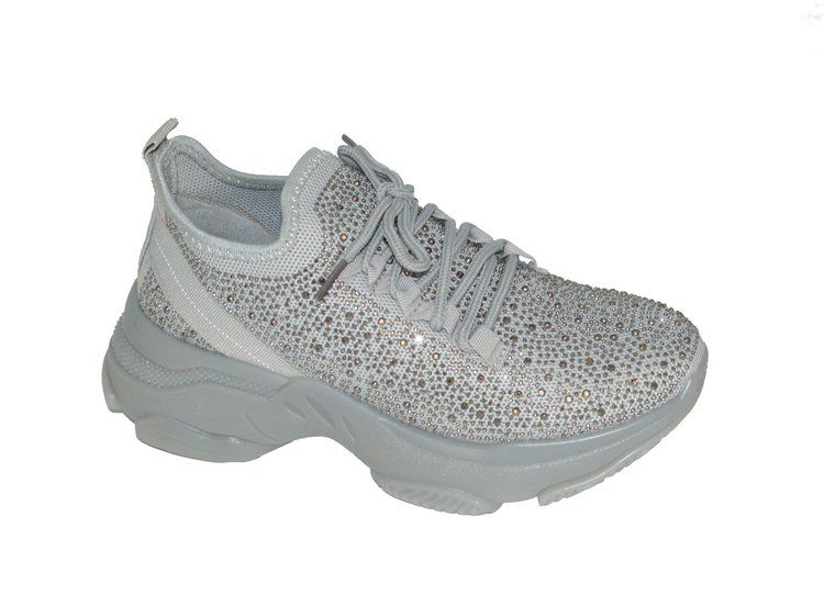 Wholesale Footwear Women's Sneakers, Breathable, Fashion Rhinestones, Light And Comfortable Shoes In Grey Assorted Size