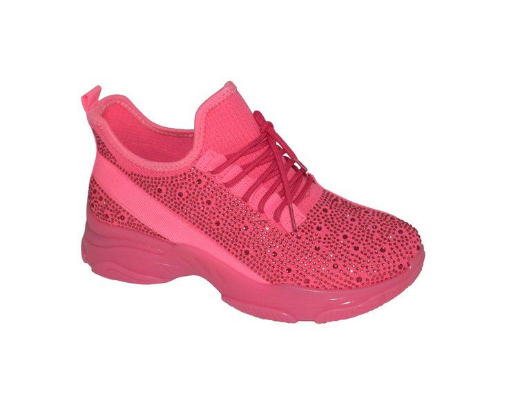 Wholesale Footwear Women's Sneakers, Breathable, Fashion Rhinestones, Light And Comfortable Shoes In Fushcia Assorted Size