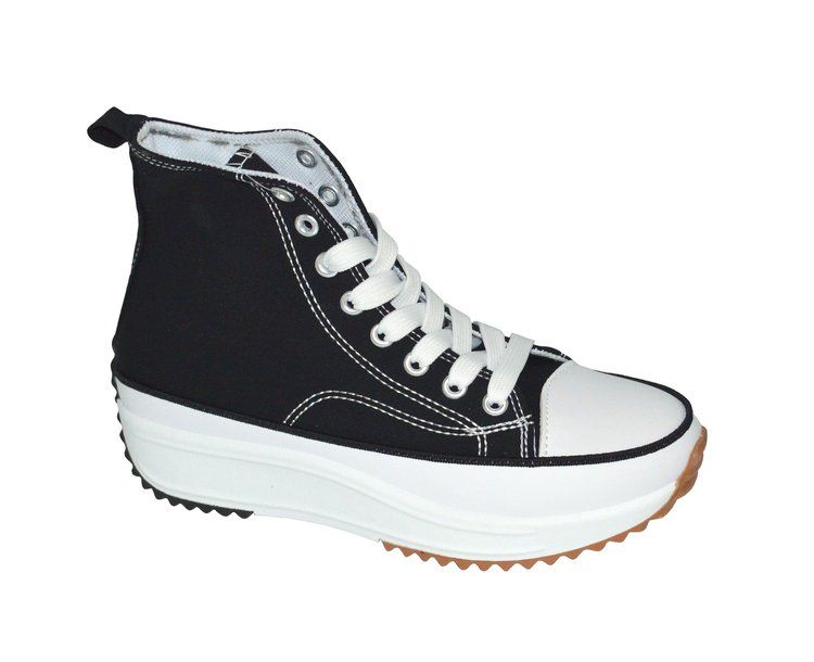 Wholesale Footwear Womens Mid Top Canvas Lace Up Sneakers In Black