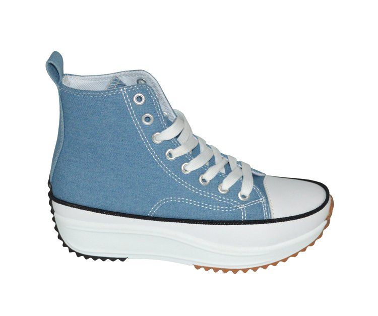 Wholesale Footwear Womens Mid Top Canvas Lace Up Sneakers In Jeans
