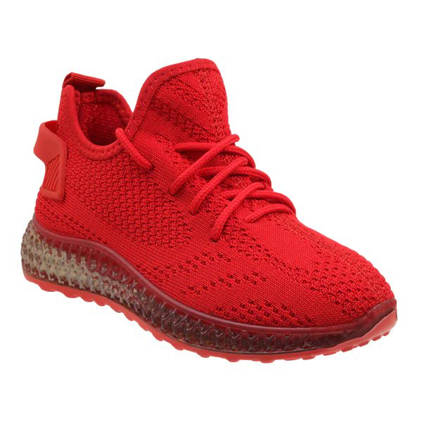 Wholesale Footwear Big Kid's Clear Sole Knitted Jogger In Red