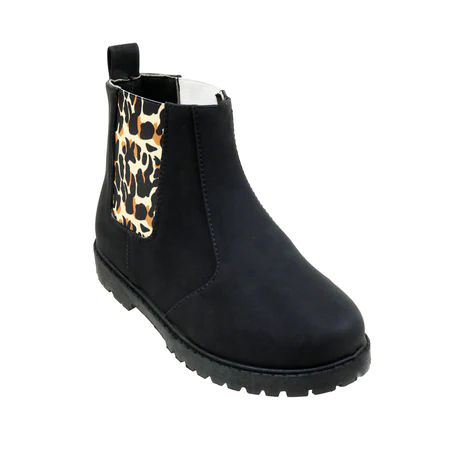 Wholesale Footwear Girl's Leopard Chelsea Boot Black&leopard