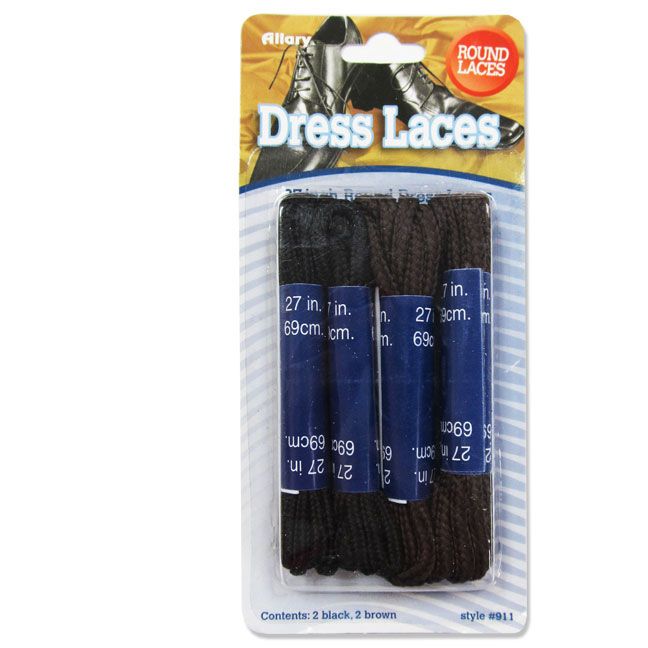 Wholesale Footwear Dress Laces, 4 Pair (2 Black, 2 Brown), 27" Round