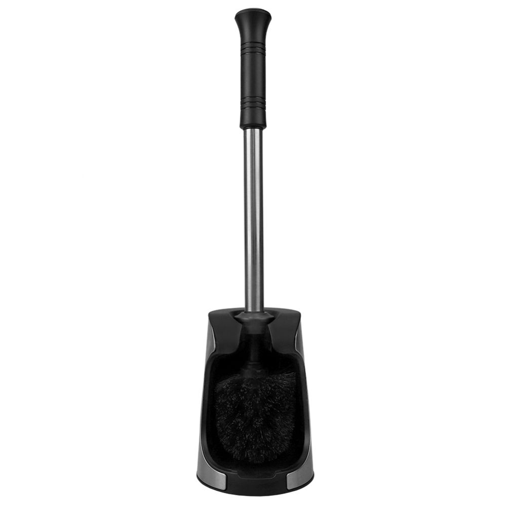 Wholesale Footwear Home Basics Brushed Stainless Toilet Brush Holder with Comfort Grip Handle with Easy to Store Compact Non-Skid Caddy, Black