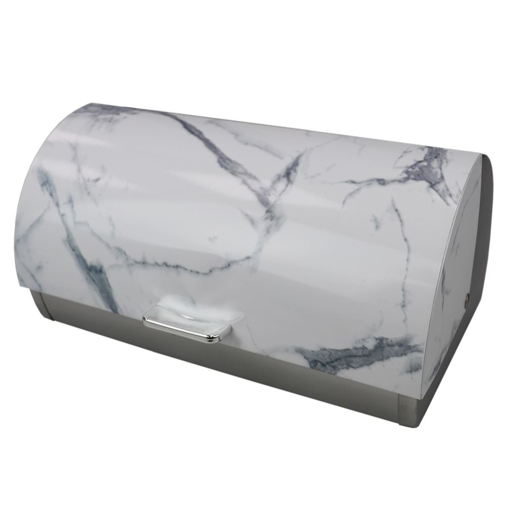 Wholesale Footwear Home Basics Marble Like Roll Top Lid Steel Bread Box, White