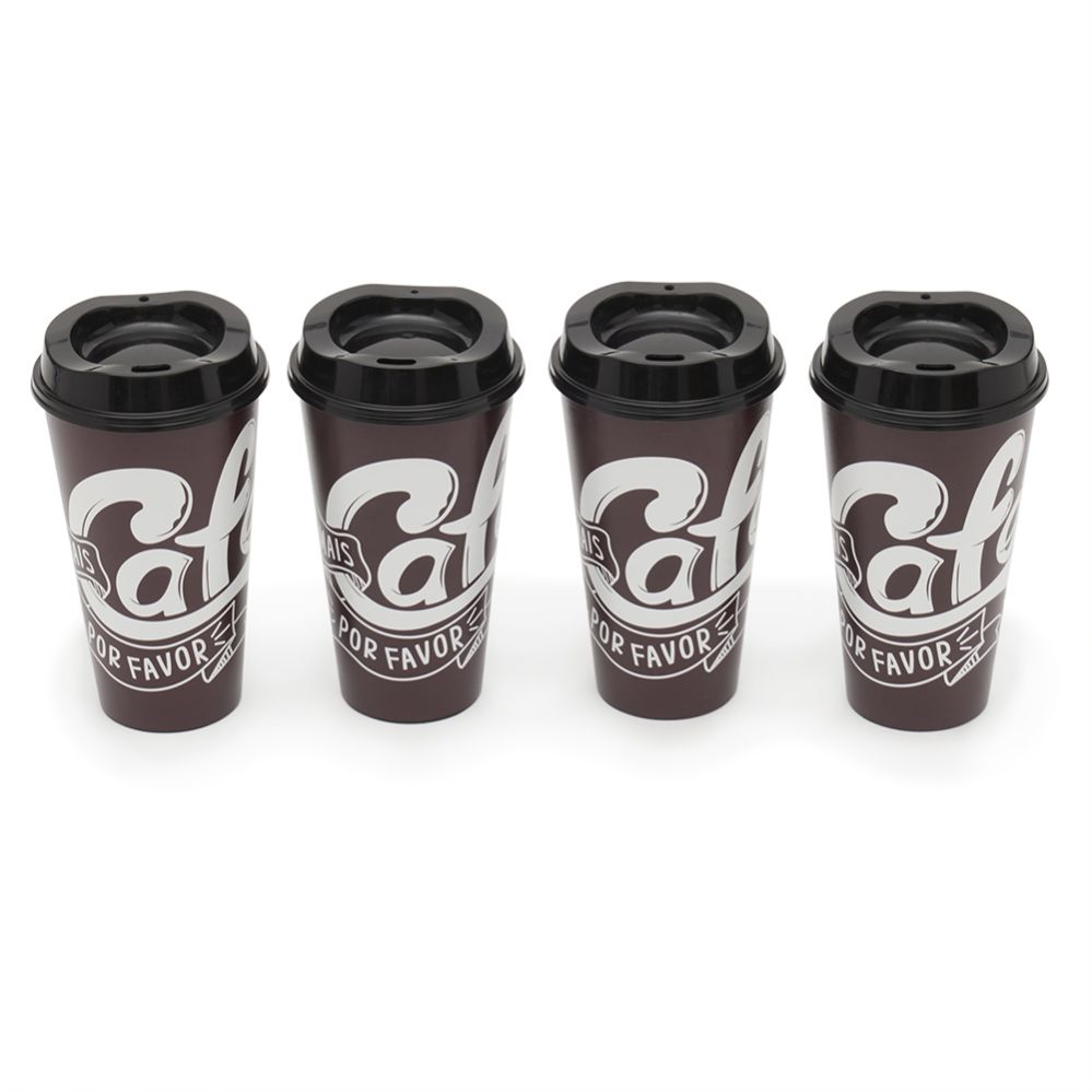 Wholesale Footwear Home Basics 4 Pack Reusable Coffee Cups With Lids, Brown