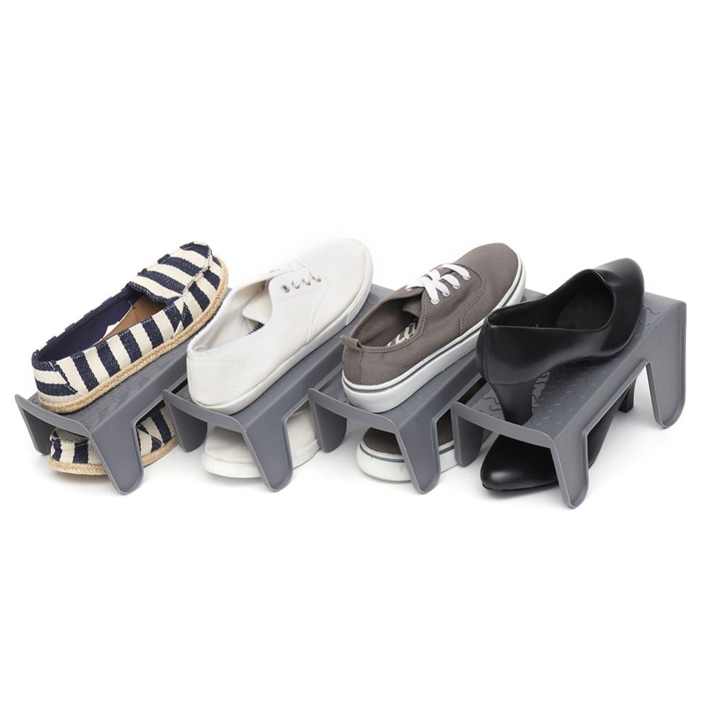 Wholesale Footwear Home Basics 4 Piece Shoe Stacker, Grey