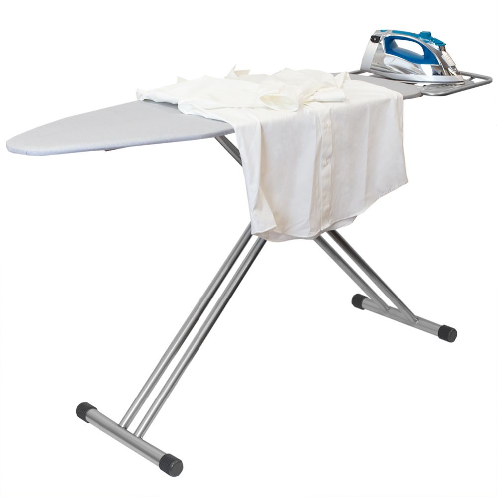 Wholesale Footwear Home Basics Extra Wide T-Leg Ironing Board with Built-In Metal Iron Rest, Silver