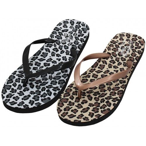 Wholesale Footwear Women's Soft Printed Leopard Zori Flip Flops